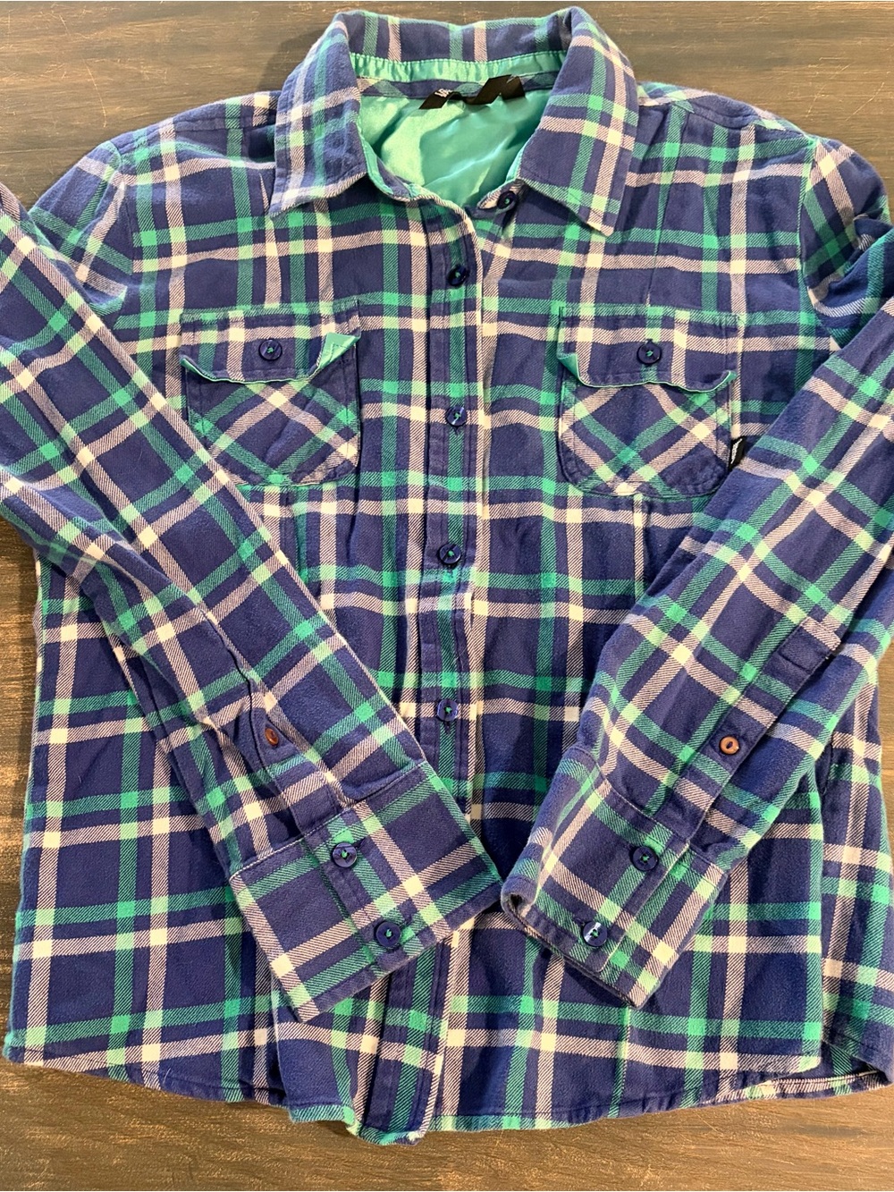 Vans Plaid Flannel Shirt - Blue & Green. Kids size Large.